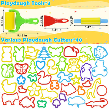 Playdough Tools with 40 pcs Plastic Play Dough Cutters Animal Shapes, 3 pcs Basic Play Dough Tools