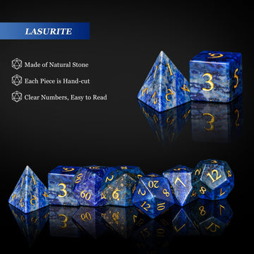 UDIXI Lasurite Stone Dice Set D&D 7PCS Gemstone Dice Polyhedral DND Dice with Gift Case for Dungeons and Dragons Role Playing Ga