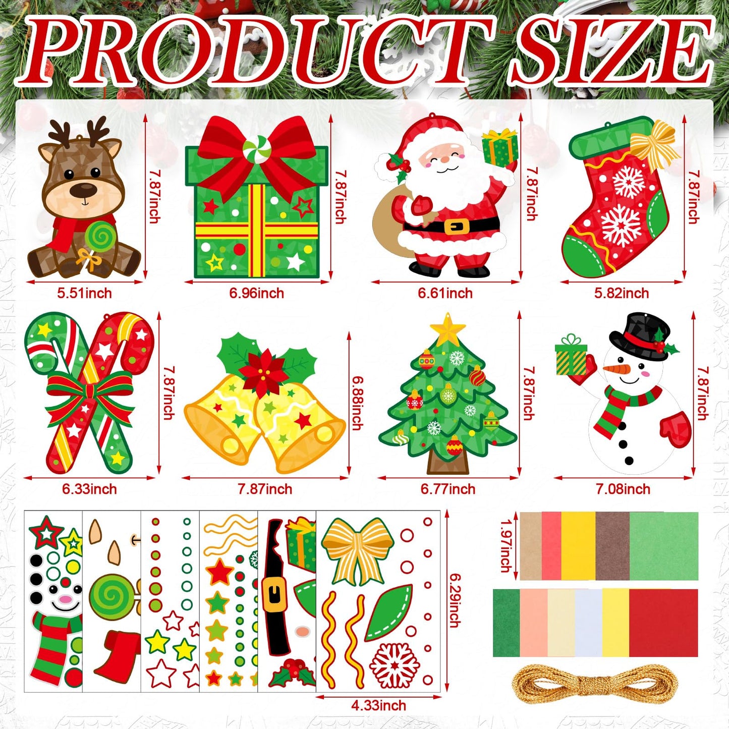 DoubleFill 48 Sets Christmas Suncatchers Craft Kit Ornaments Stained Glass Christmas Window Arts and Crafts Kit for Classroom Ho