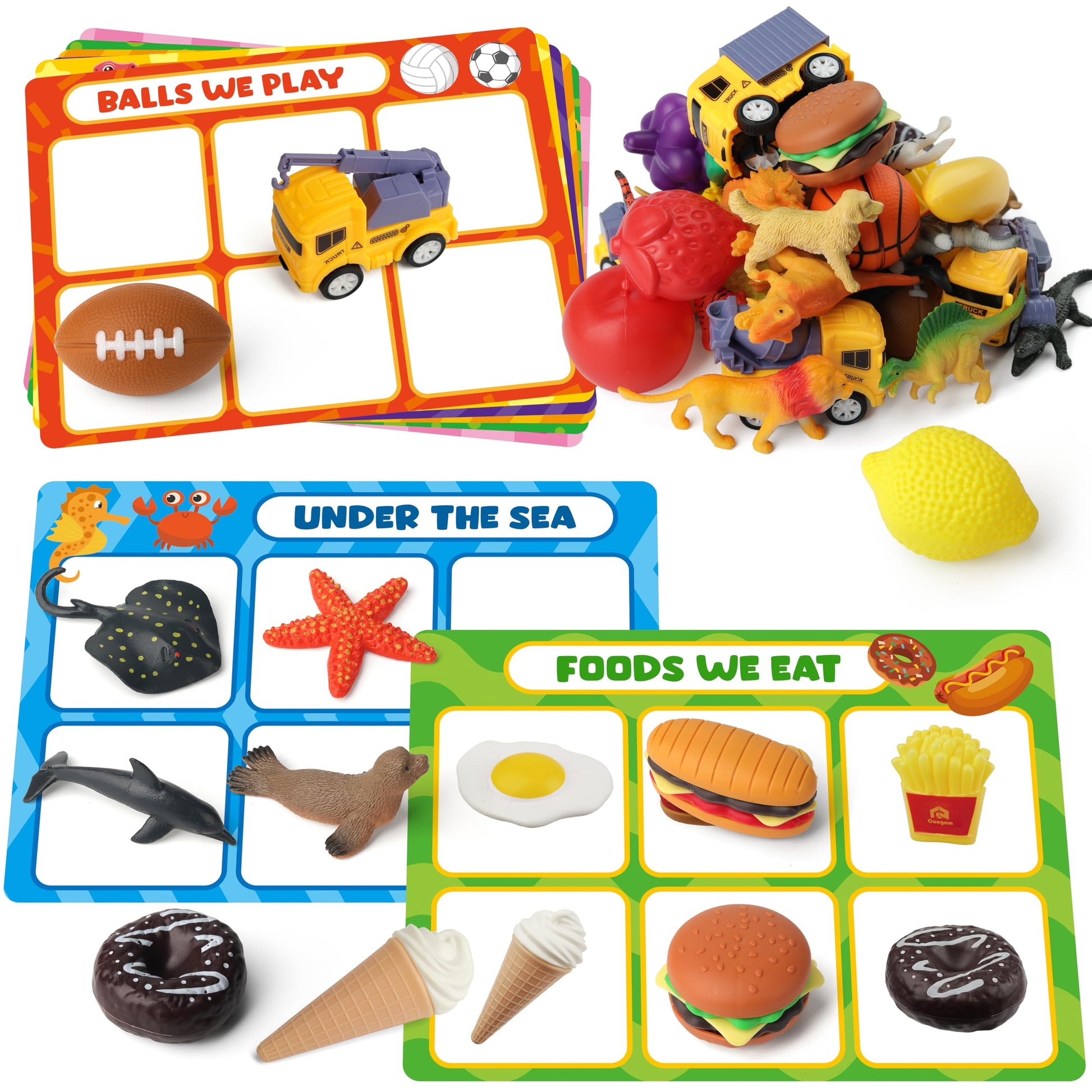 Coogam Sorting Toy For Toddlers, Animals Dinosaurs Fruits Vehicles Foods Fishes Balls Farm Playset, Fine Motor Montessori Game Preschool Educational Learning Gift For Year Old Kids