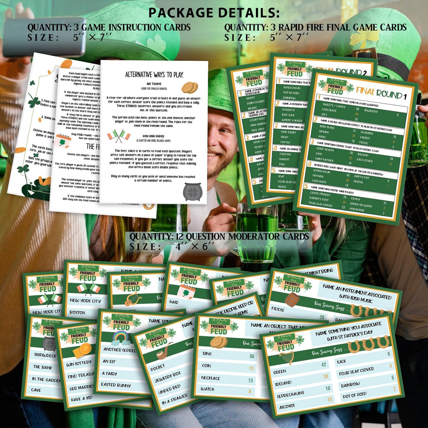 Pazag St. Patrick's Day Friendly Feud Quiz Game, Medium Paper Trivia for Adults and Groups, Holiday Party Supplies