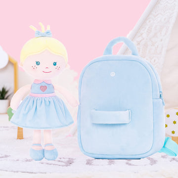 Onetoo Toddler Backpack Kids Backpacks With Soft Tanned Baby Dolls In Blue Heart Dress 9.5''