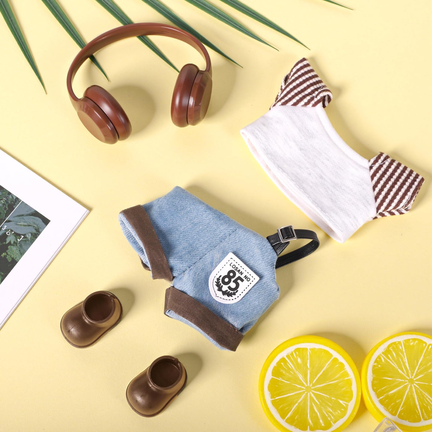 Clothes for 6.7in/17cm Doll  Set of 4 Cute Doll Accessories Includes Doll Hat+T-Shirt+Bib Pants+Shoes Set enhanced Fashion Outfit for Collectors Unique Gift (Style B)