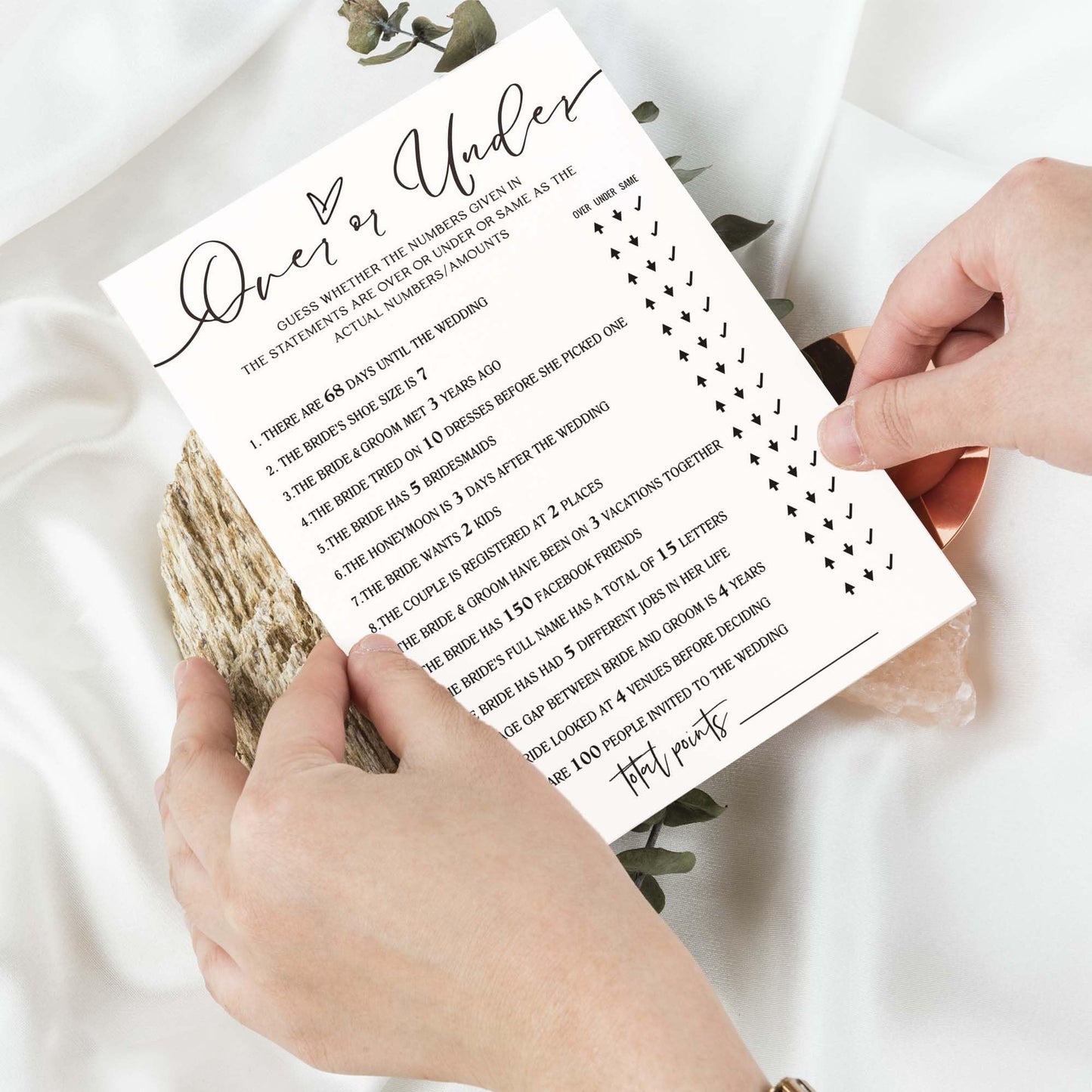 Wedding Shower Games Cards, Guess Over Or Under, Bridal Shower Games 25 Guests, Engagement Party Wedding Games For Guests, Minim