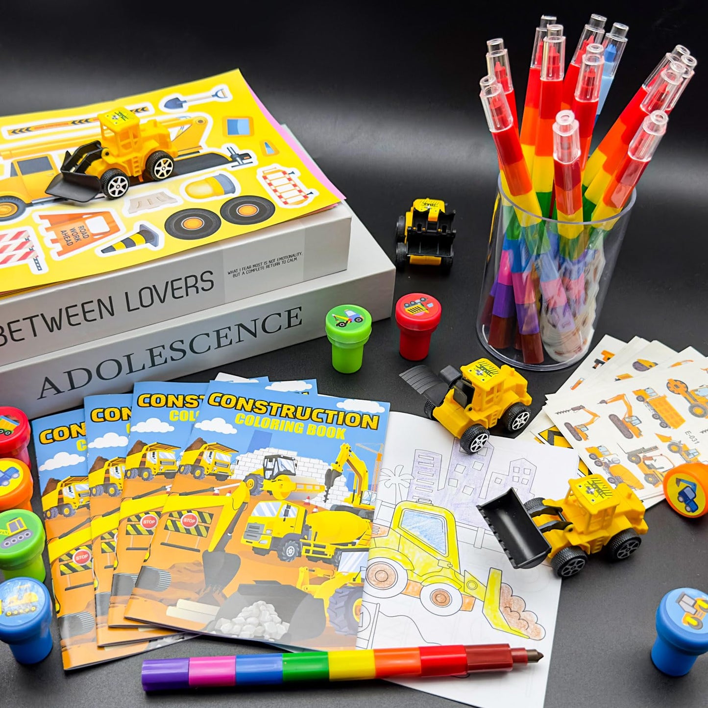 72 Pcs Construction Coloring Book with Crayons Bulk,Truck Car Party Favors Goodie Bags Fillers,Tractor Birthday Party Supplies F