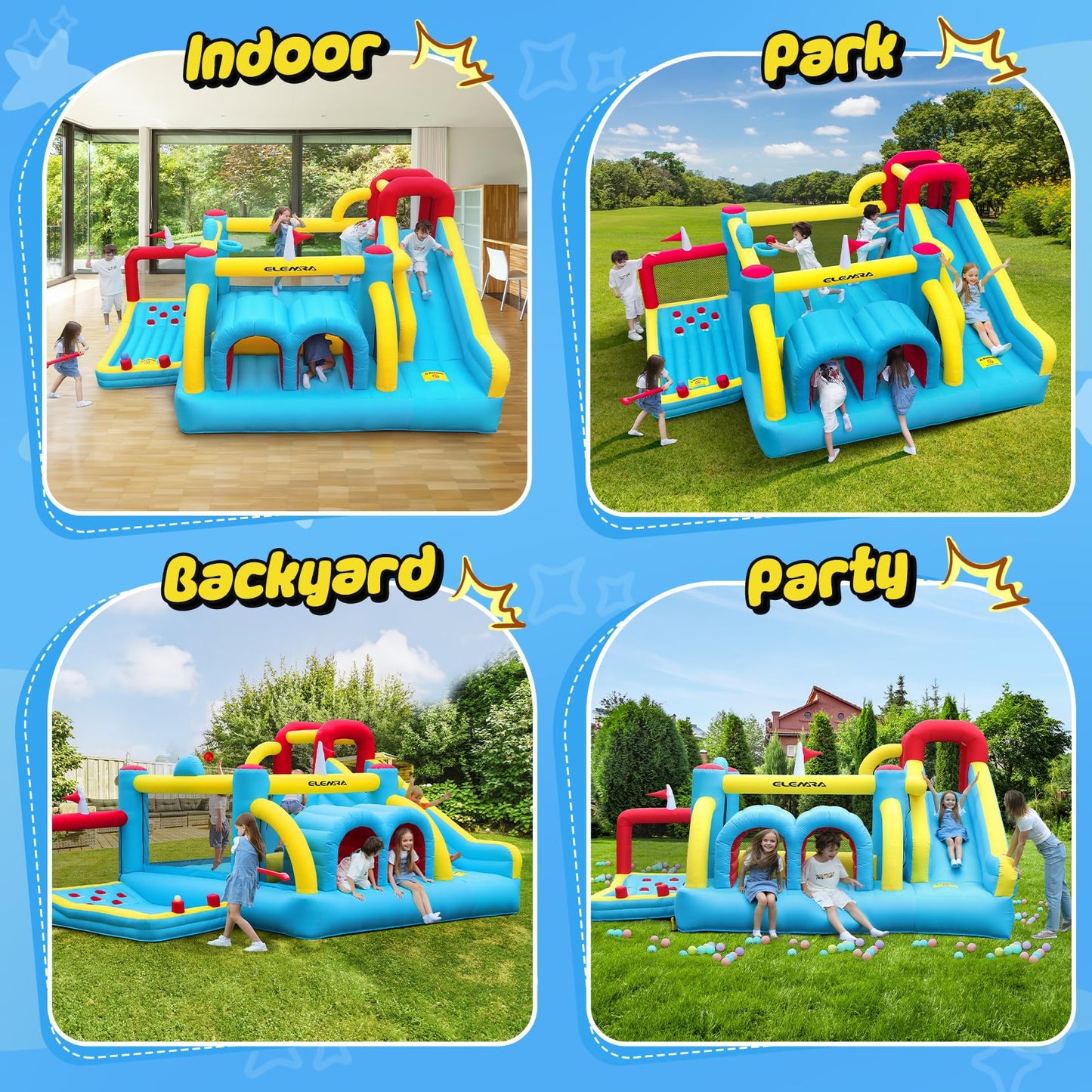 Elemara 7 In 1 Big Inflatable Bounce House, 15X12’Xl Golf Inflatable Bouncer With 750W Blower, Bouncy House With Slide,Golf Area,Bouncer,Tunnels,Climbing Wall, Jumping Castle, Holds 6 Kids