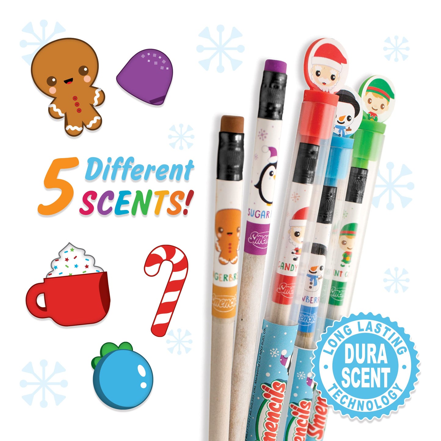 Scentco Holiday Smencils (2 Pack) - HB #2 Scented Fun Pencils, 5 Count - Stocking Stuffer, Gifts for Kids, School Supplies, Part
