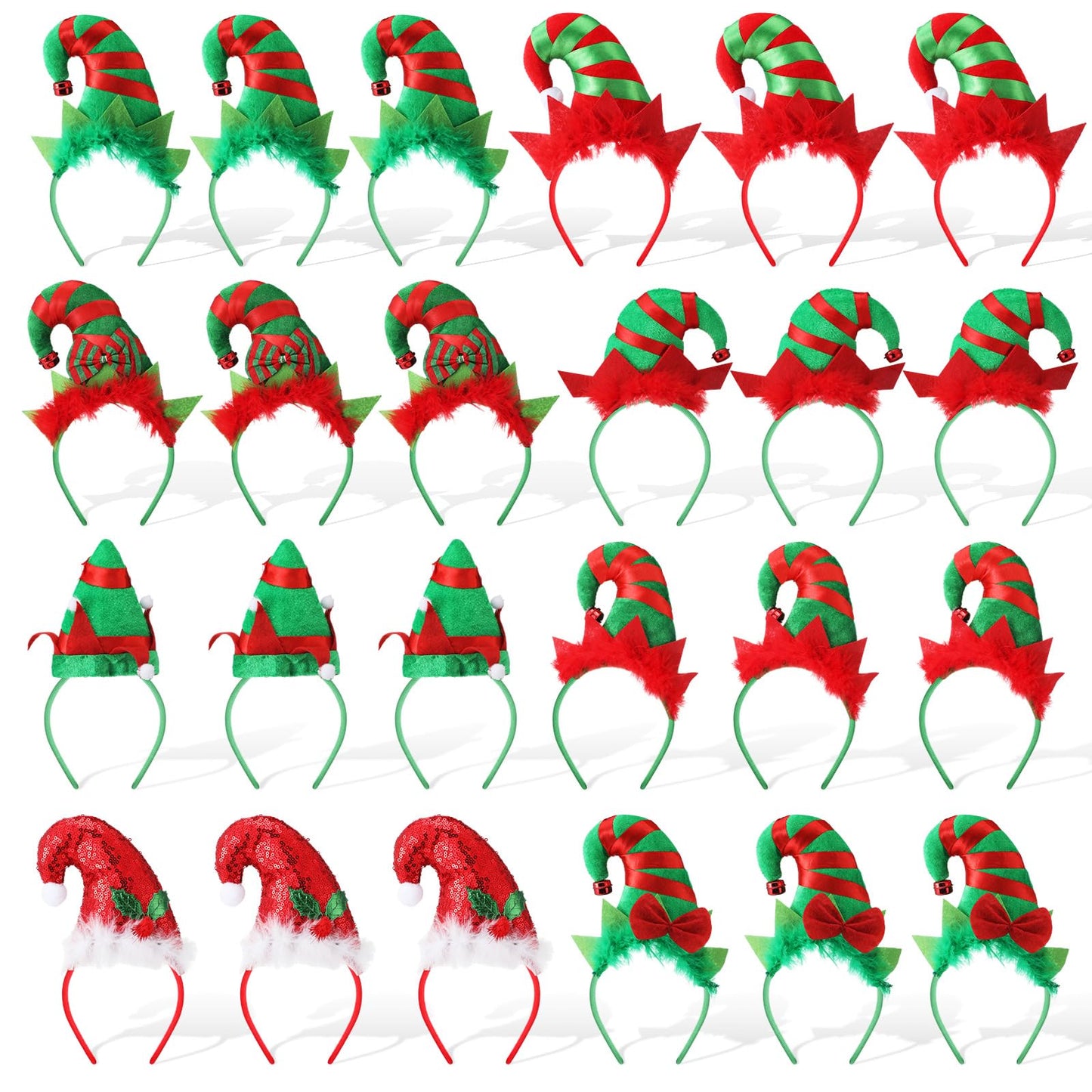 Ceenna 24 Pcs Christmas Headbands Bulk Elf Hat Hair Hoop 3D Xmas Tree Reindeer Antler Christmas Headwear for Women Men (Trendy S