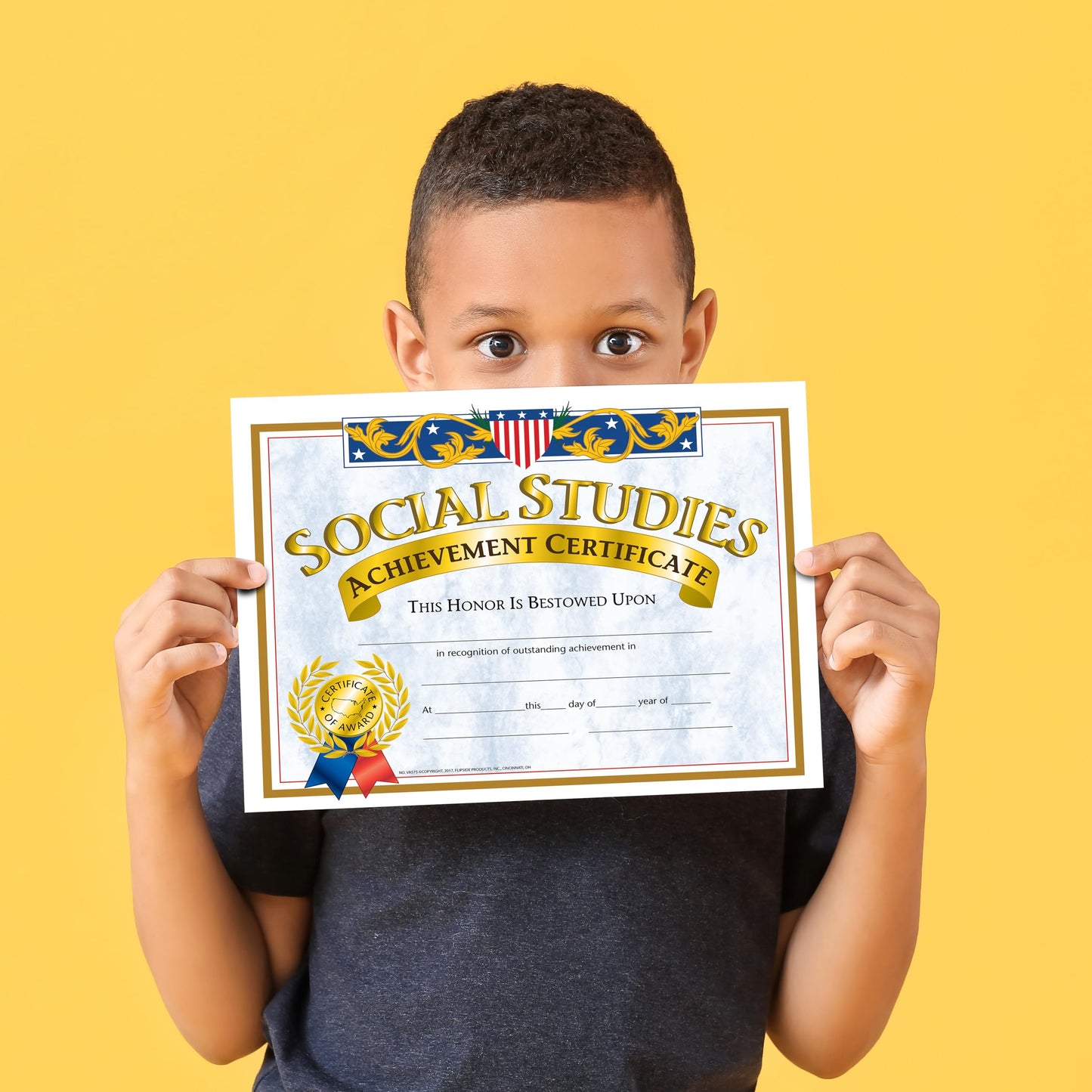 Hayes Social Studies Achievement Certificates, Gold-Bordered Awards With Light Blue Marbled Design, Customizable Award For Students, Full-Color Glossy Design, 8.5' X 11' - 30 Pack