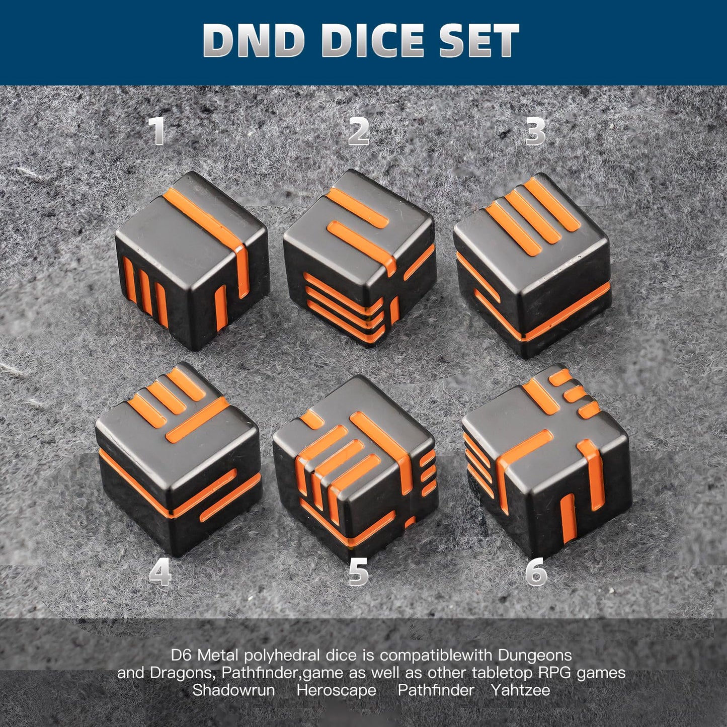 PCCECQEE D6 Dice Metal, DND Dice 6 Sided Dice of Gravity Dice for Dungeons and Dragons,Shadowrun Pathfinder Sci-fi Tabletop RPG