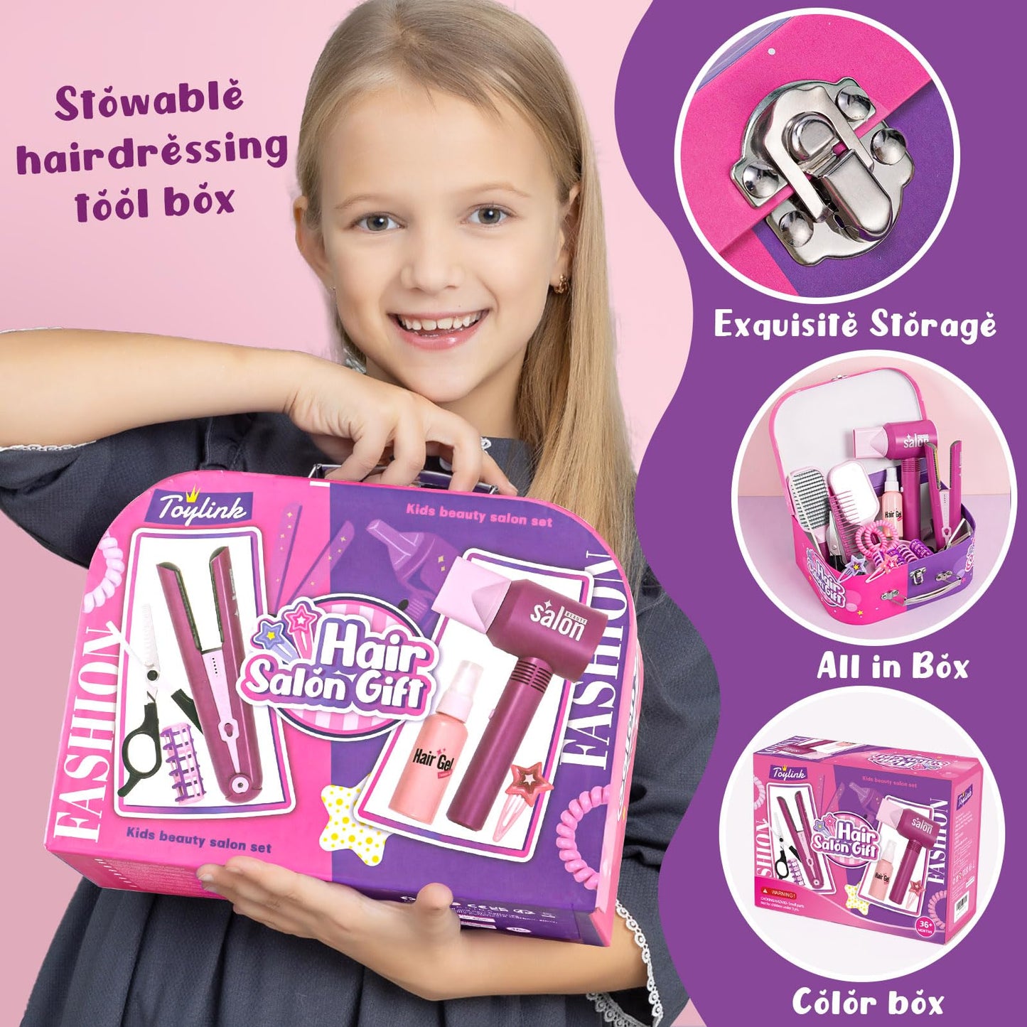 Toylink Hair Salon Pretend Play Toys For Girls 3 4 5 6 Year Old, Makeup Playset Toddler Dress Up Beauty Hair Stylist Kit With Ha