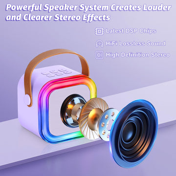 Mini Karaoke Machine For Kids,Girl Toys,Karaoke Microphone Wireless For Kids,Gifts For 4,5,6,7,8,9,10 Year Old Girl Toys (Purple)