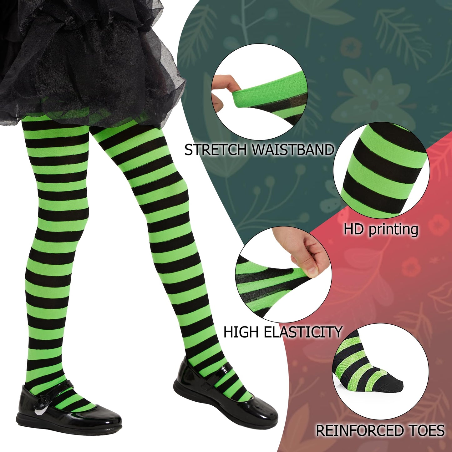 Manzi Girls Colored Striped Tights Toddler Kids Halloween Christmas Costume Pantyhose Witch Striped Leggings Baby Black And Whit