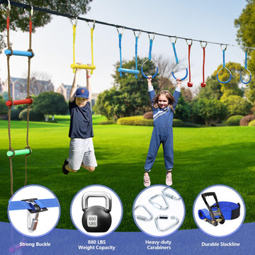 Ninja Line 2X56Ft Ninja Warrior Obstacle Course For Kids, Ninja Slackline With 11 Accessories, Slackline Kit With Pulley, Rope L