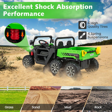 Olakids 24V 2 Seater Ride On Dump Truck, 4Wd 6X6 Battery Powered Kids Utv With Remote Control, 4 X 90W Engine, Electric Dump Bed, Spring Suspension, Ride On Toys For Big Kids (Green)