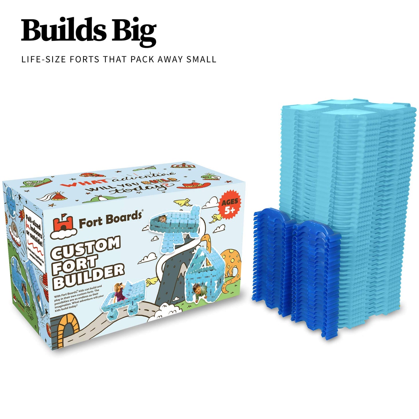 Fort Boards Jumbo Fort Building Kit - 90 Piece Light Blue Polypropylene Blocks