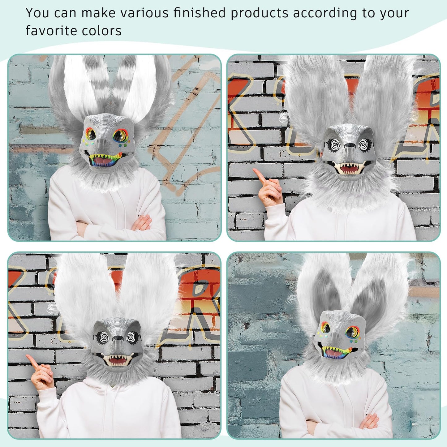 Seenelling 13 Pcs Diy Dino Mask Kit Hard Plastic Dinosaur Mask Furry Therian Dino Costume Kit Animal Dinosaur Party Costume(Gray