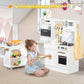 BRINJOY Kids Play Kitchen with Removable Cart, Wooden Toddler Kitchen Playset with Oven, Stove, Sink, Coffee Maker, Pretend Play