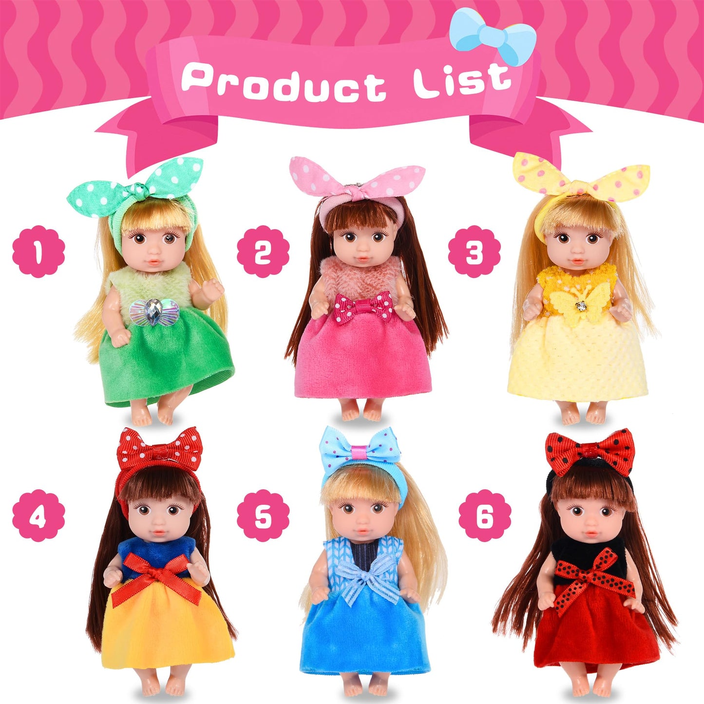 dollbie 6 Pack 4 Inch Mini Fashion Doll Collection - 6 Unique Stylable Hair Dolls with Rotatable Limbs & Cute Outfits | Collecti