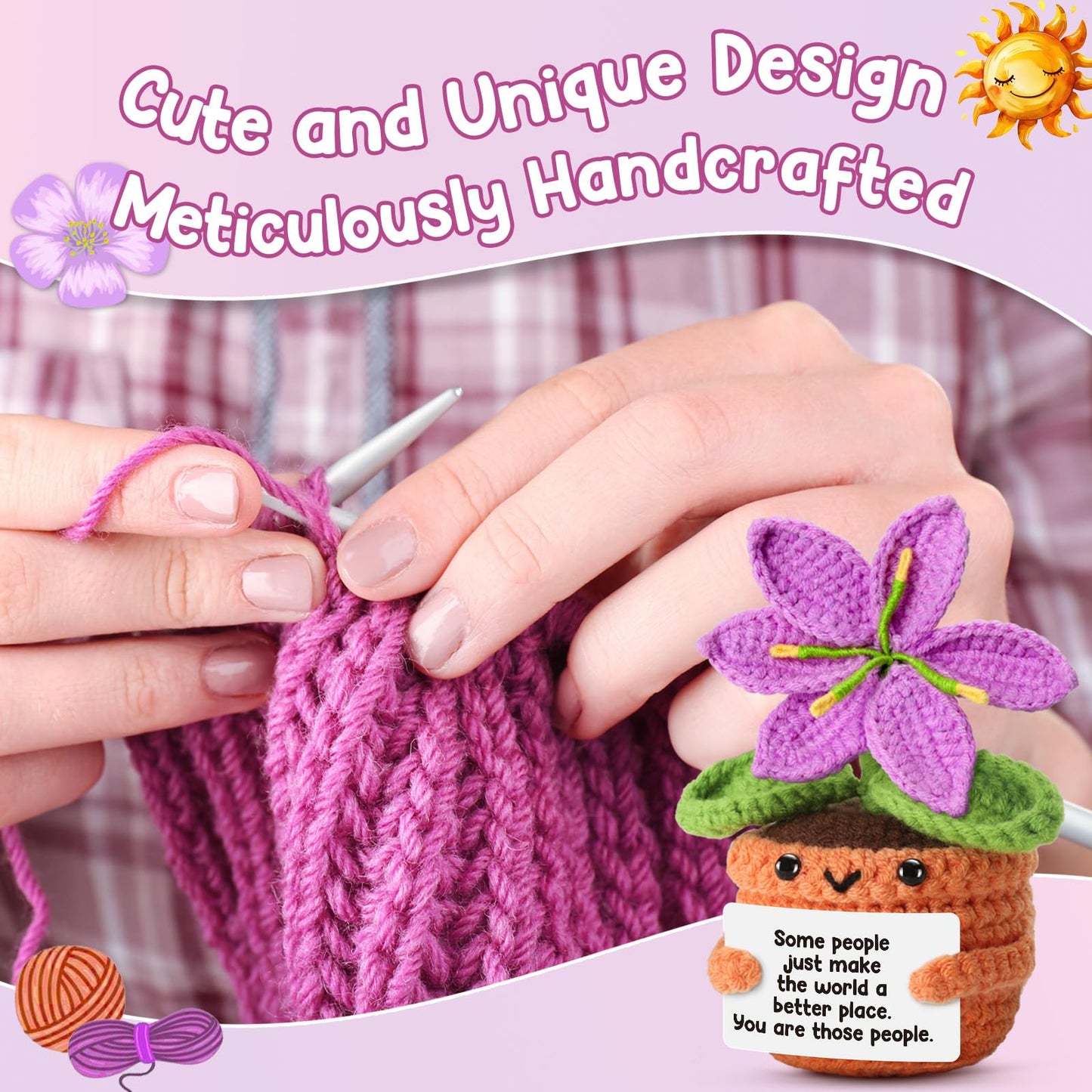 Ovrrcame Handmade Grateful Crochet Purple Lily Flower Doll with Appreciation Card - Thank You Gift for Women, Friends, Coworkers