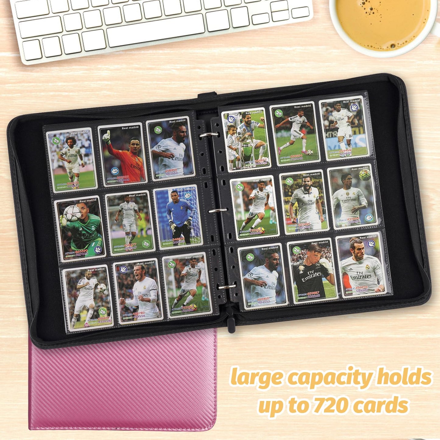 GERMUN 9 Pocket Card Binder  enhanced Zip Trading Card Binder  720 Double Sided Pocket PU Card Collection Binder  Collector Card Album  Card Folder for MTG  TCG  Sports Cards  Game Cards (Pink)