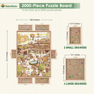 Builderbutler 2000 Pieces Rotating Puzzle Board With 6 Drawers,29.7''X41.3'' Portable Wooden Jigsaw Puzzle Table With Lazy Susan