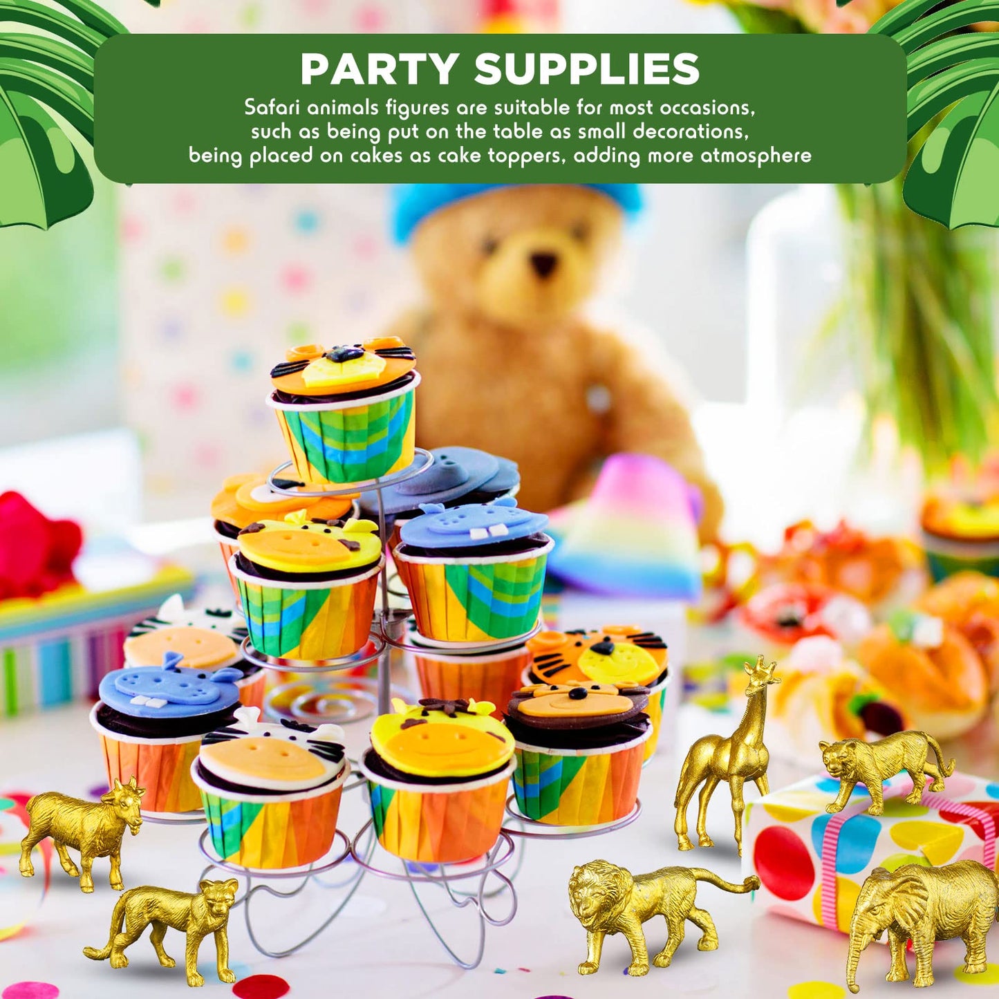 Deekin 24 Pcs Gold Plastic Animal Figurines Toys Zoo Safari Animal Figures Safari Animals Figurines Decor Mini Jungle Animal Cak