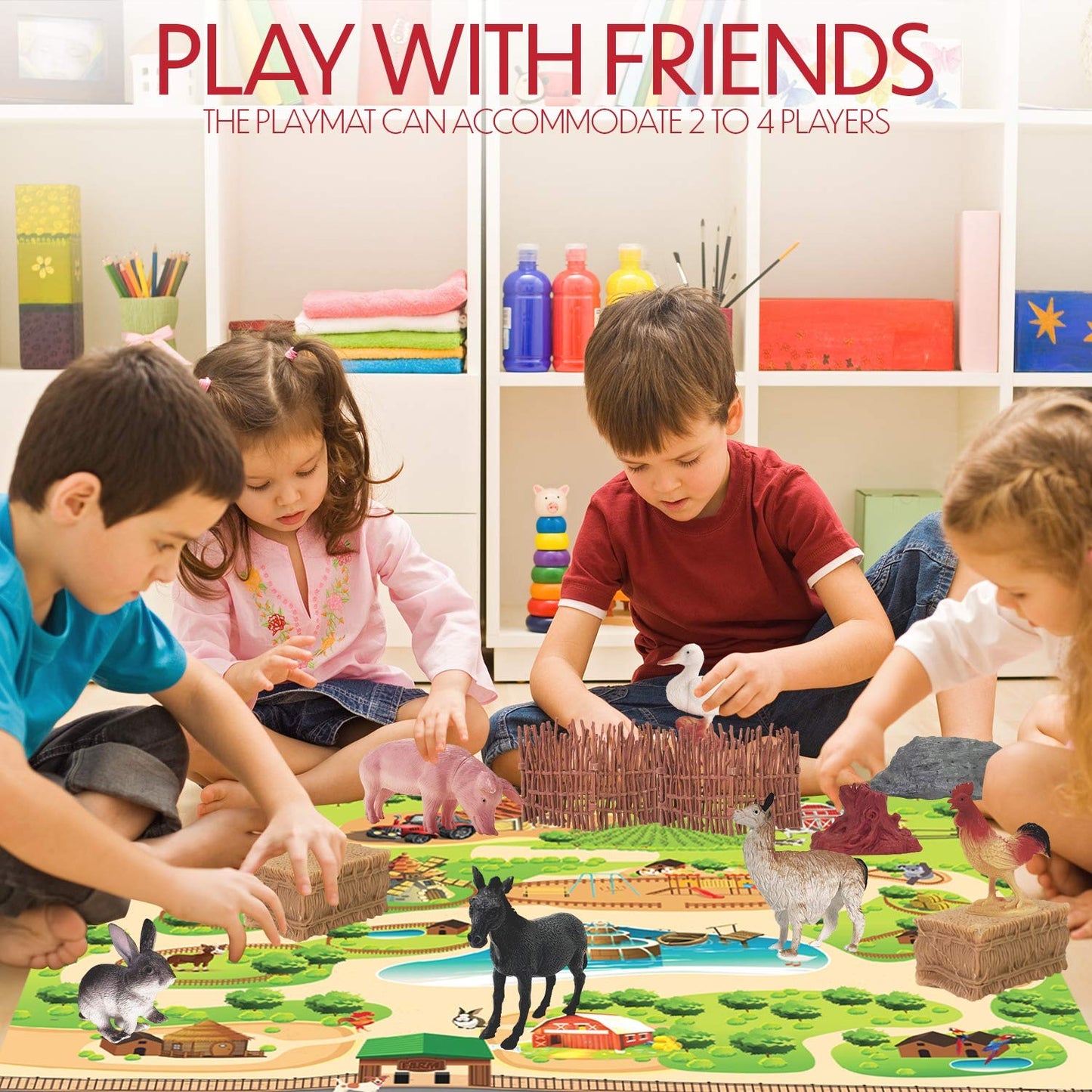 Lil-Gen Farm Animal Toys, Playmat And Education Animal Sound Book, 22Pcs - 20 Small Animal Figurines, 1 Playmat, 1 Sound Book - Toy Farm Animals For Children 3+, Farm Playset For Boys/Girls