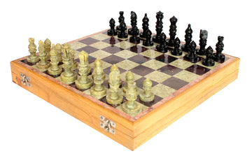 Stonkraft - 12X12 Stone Wooden Chess Game Board Set + Hand Crafted Pawns
