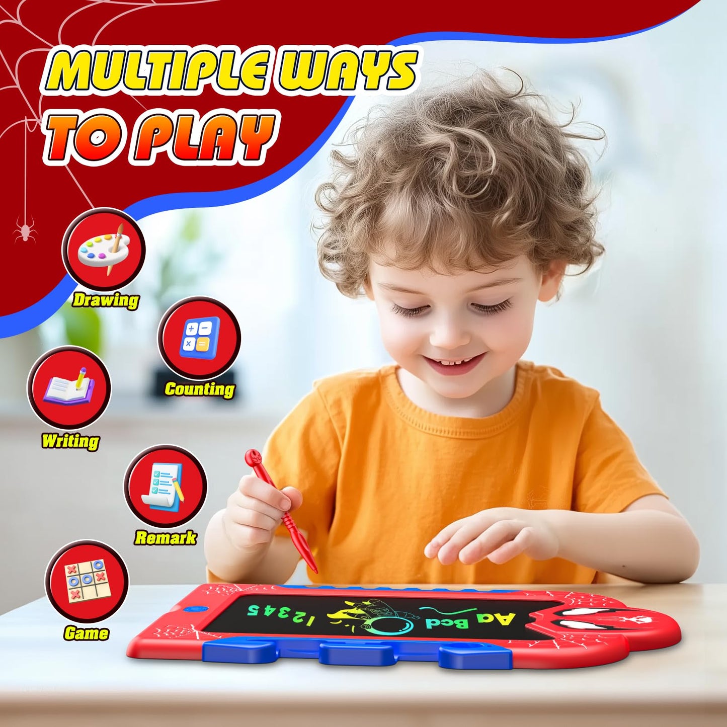 LCD Writing Tablet for Kids: Spidolapse Colorful Doodle Board & Drawing Pad Toys for 3 4 5 6 7 8 Year Old Boys Girls Toddler Eas