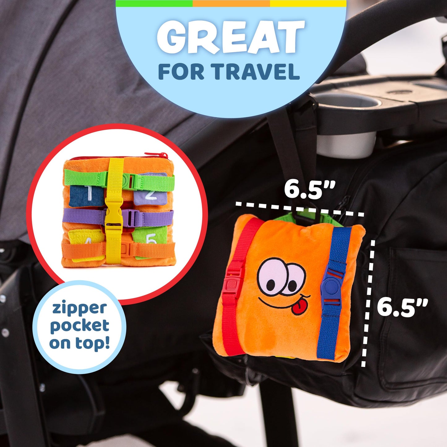 Buckle Toys - Bizzy Square - Learning Activity Game - Develop Motor Skills And Problem Solving - Occupational Therapy Toddler Travel Toy
