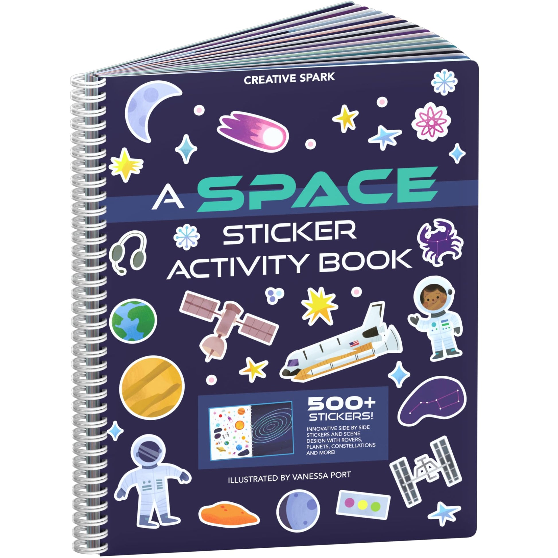 Outer Space Stickers + Coloring Book By Cupkin: Innovative Side By Side Sticker Books - Spiral Binding Lays The Planet Stickers
