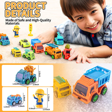 SeventhDuck Mini Cars 14PCS, Pull Back Racing Toy Car Set, Racing Toy Vehicles Mini City Cars with Roadblocks and Characters, Pa