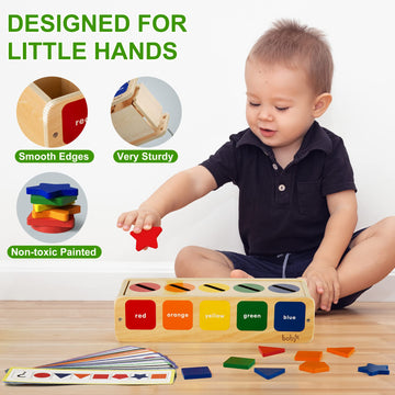 Lynncare Wooden Montessori Toy For 1 2 Year Old, Shape & Color Sorting Toy For Toddlers 1-3, Shape & Color Matching Toy With Box, Preschool Sensory Learning Toys For 1 2 3 Year Old Boy Girl Gifts
