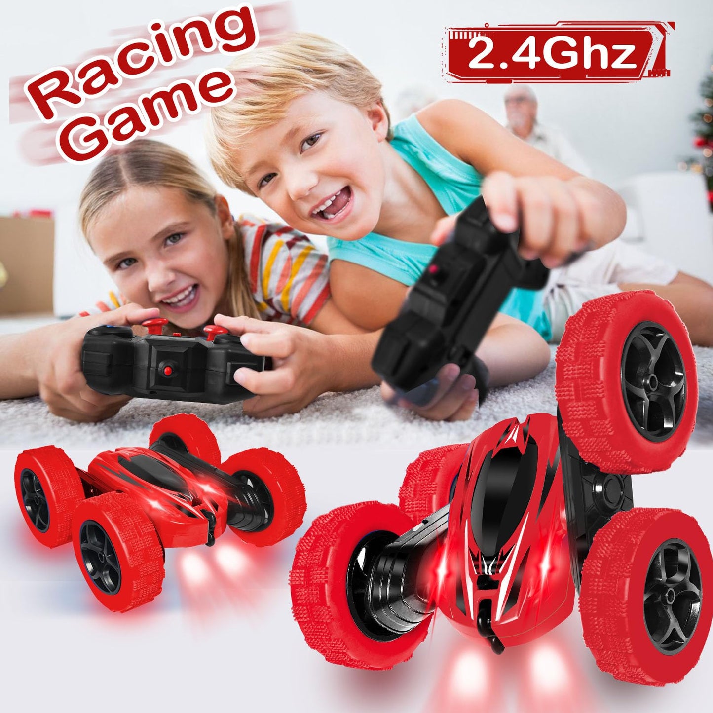 FREE TO FLY Rc Car Remote Control Toys: 4Wd Stunt Vehicle All Terrain Rechargeable Battery Race Cars for Kids Ages 4-8 Birthday