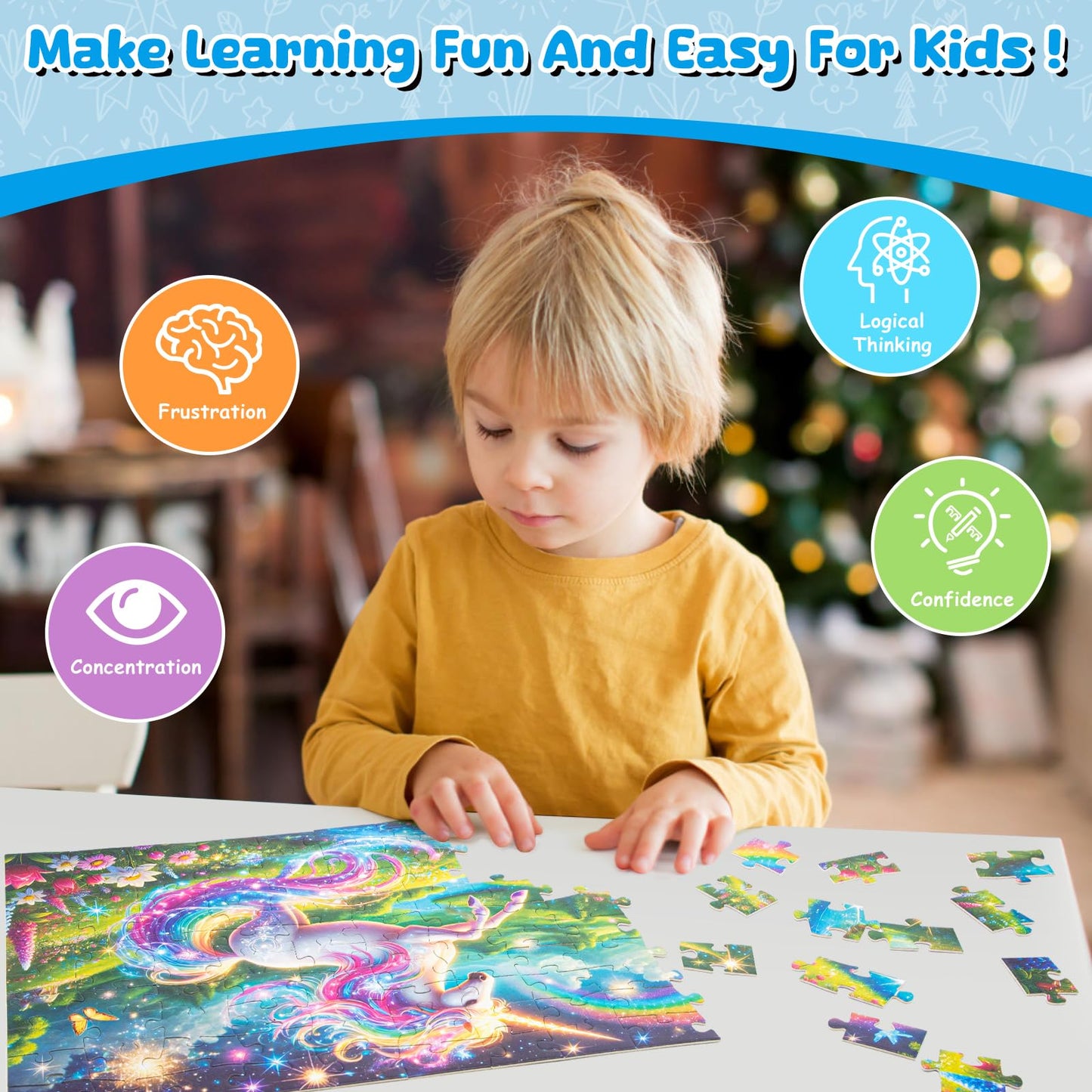 100 Piece Puzzles Raibow Unicorn Puzzle for Kids Ages 4-8 8-10, 100 Piece Jigsaw Puzzle for Adults Children Learning Educational