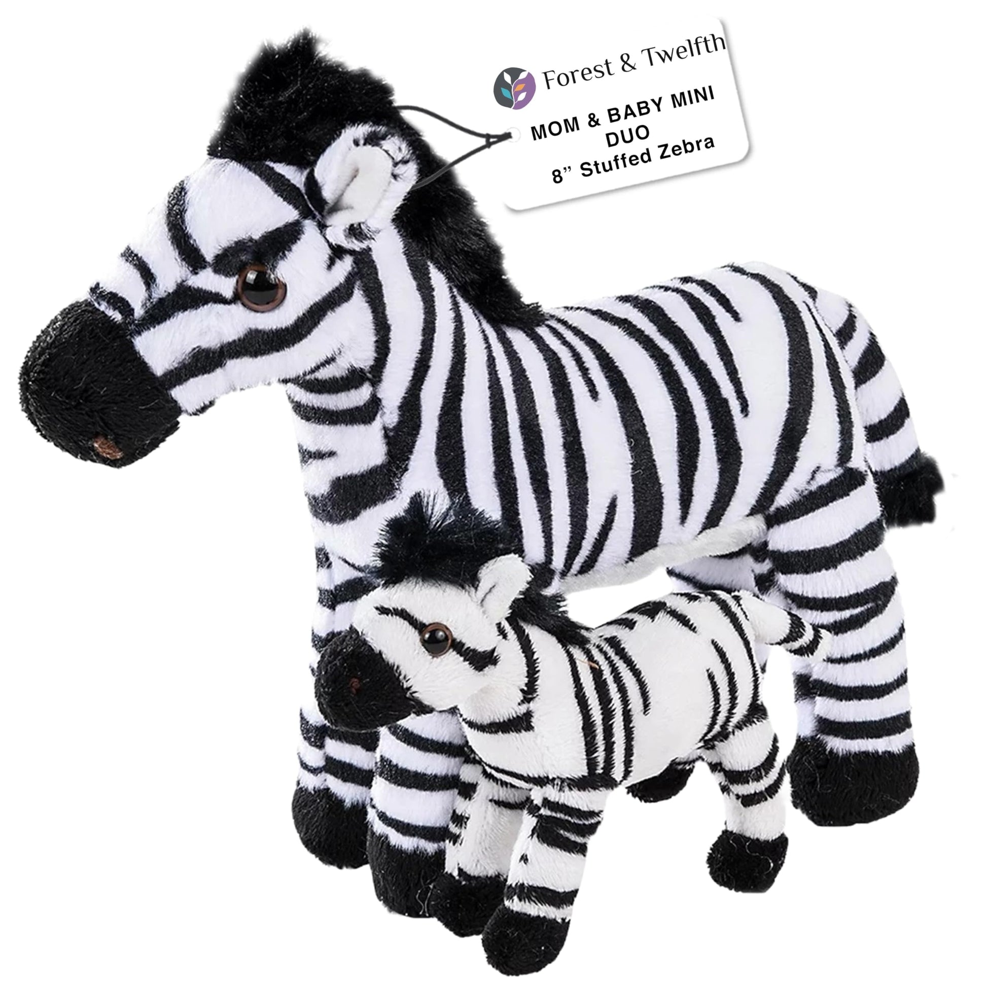 Forest & Twelfth Mom And Baby Mini Zebras, Stuffed Animals For Boys And Girls, Safari Baby Shower Decorations, Nursery Decor, Zoo Animals For Toddlers, Stuffed Zebra Realistic Toys