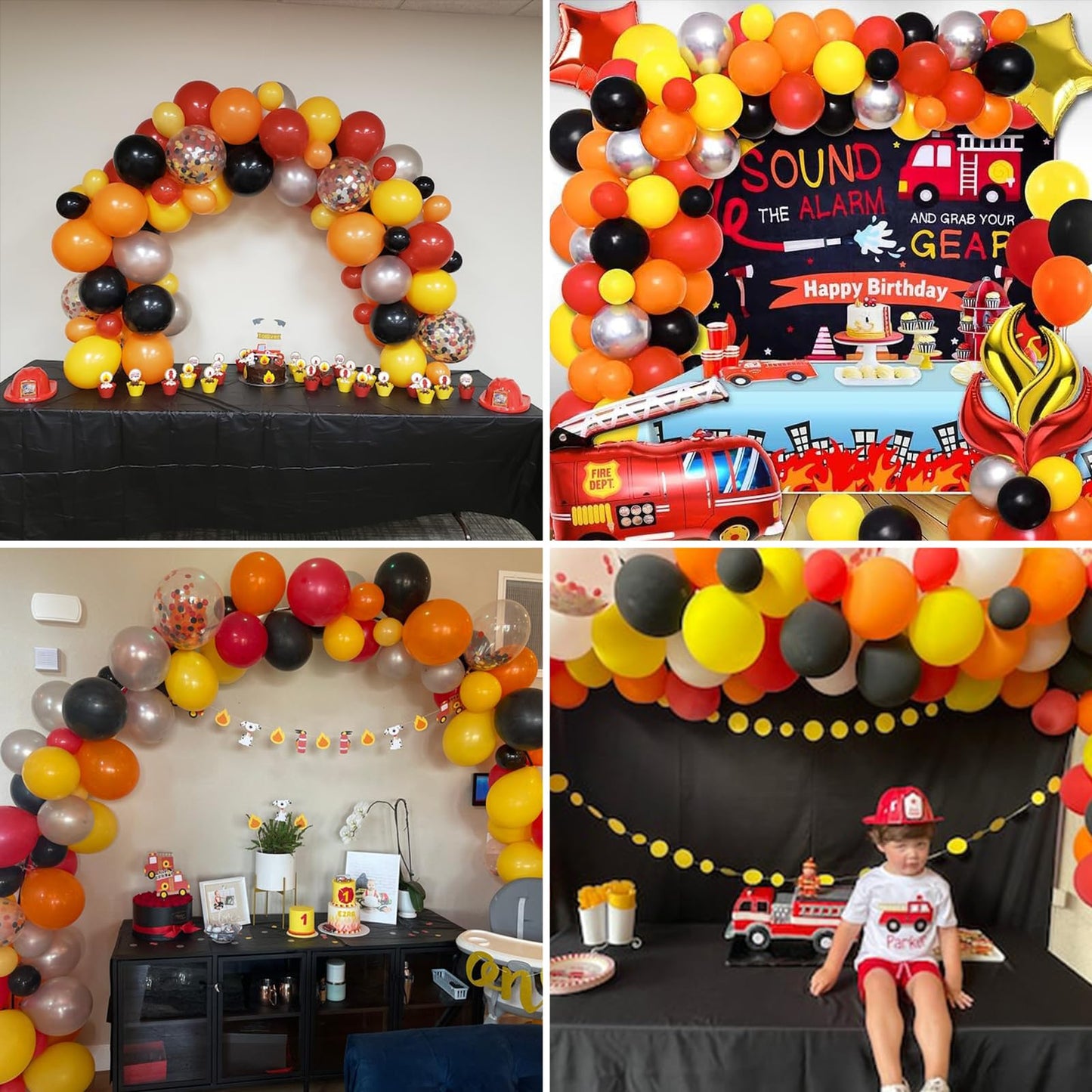 Dagelar Black Orange Yellow Red Balloons, Colorful Latex Balloons With Confetti Balloons, For Construction, Race Car, Monster Tr