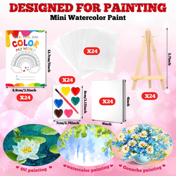 24 Sets Watercolor Paint Sets for Valentines Day Gifts Includes 24 Valentines Day Cards 24 Watercolor Paint 24 Canvas Panel wi