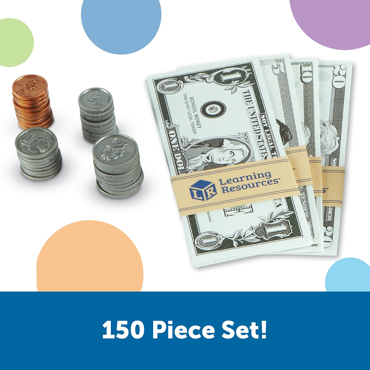 Learning Resources Pretend Play Money - 150 Pieces, Ages 3+ Play Money For Kids, Pretend Money For Kids, Play Money Set, Money A