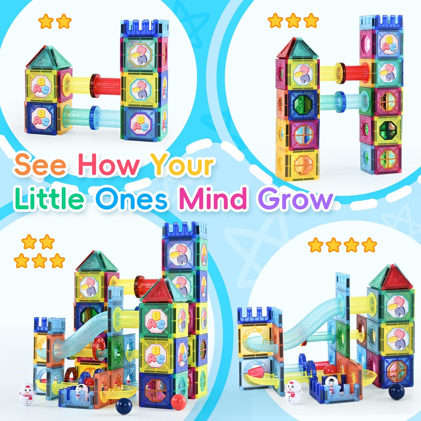 Cyddup Magnetic Building Tiles, 158 Pcs Magnetic Tiles For Kids Ages 3-5, 3D Magnet Building Blocks Set, Stem Learning, Educatio