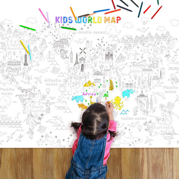Outus Giant Coloring Poster/Tablecloth Jumbo World Map Large Coloring Book Huge Tablecloth Education Poster for Classroom Home B