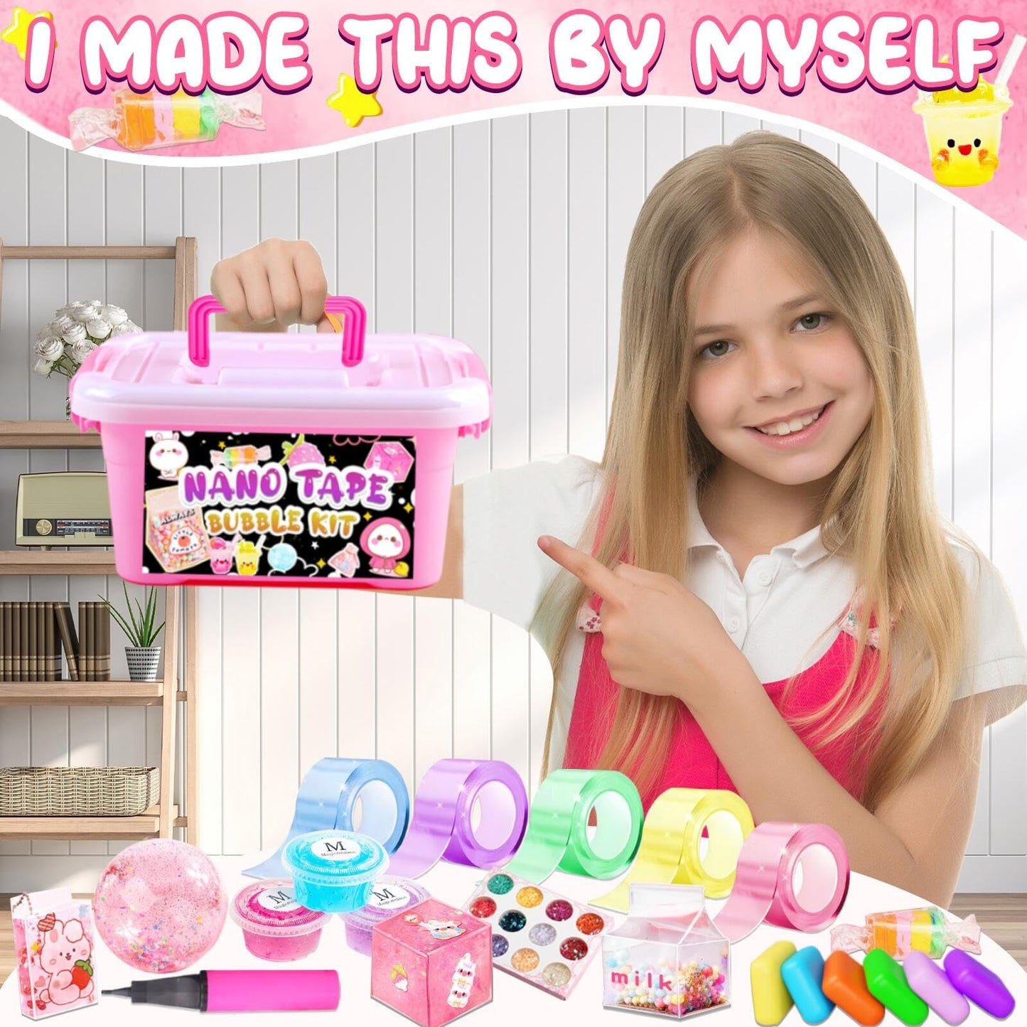 ZiZa Nano Tape Bubble Kit - Squishy Maker for Kids 4+, Small, Pink, Model Zi-1