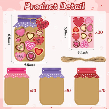 WATINC 30PCS Valentine Love Candy Jar Craft Kit, Make Your Own Valentines Day Candy Jar, DIY Love Heart Candy Jar Decor Craft Su