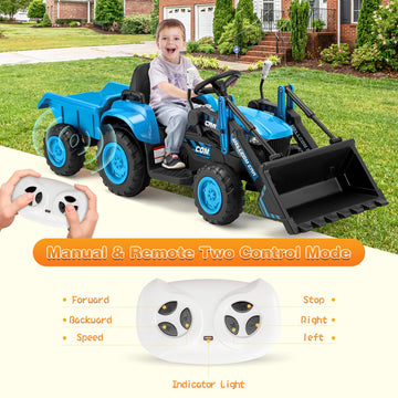 Mellcom Ride On Bulldozer With Detachable Trailer, 12V Kids Electric Vehicles Ride On Toy With Remote Control, Kids Car With Buc