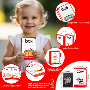 Wjpc 58 Cards, 116Pcs High Frequency Sight Words Flash Cards For (Pre-K, Pre-Kindergarten, Kindergarten, 3,4,5, Years Ages Kids Boys Girls Toddler Flash Cards For 3-6 Years