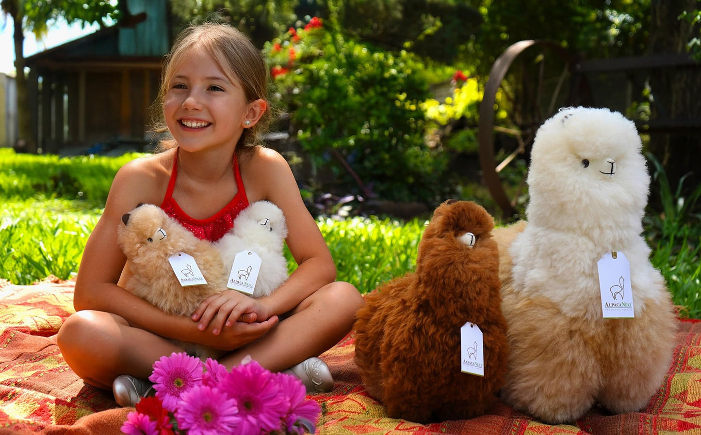 Baby Alpaca Fur Toy - Alpaca Figure - Soft and Cuddly Stuffed Animal (Beige and White  12 inches)