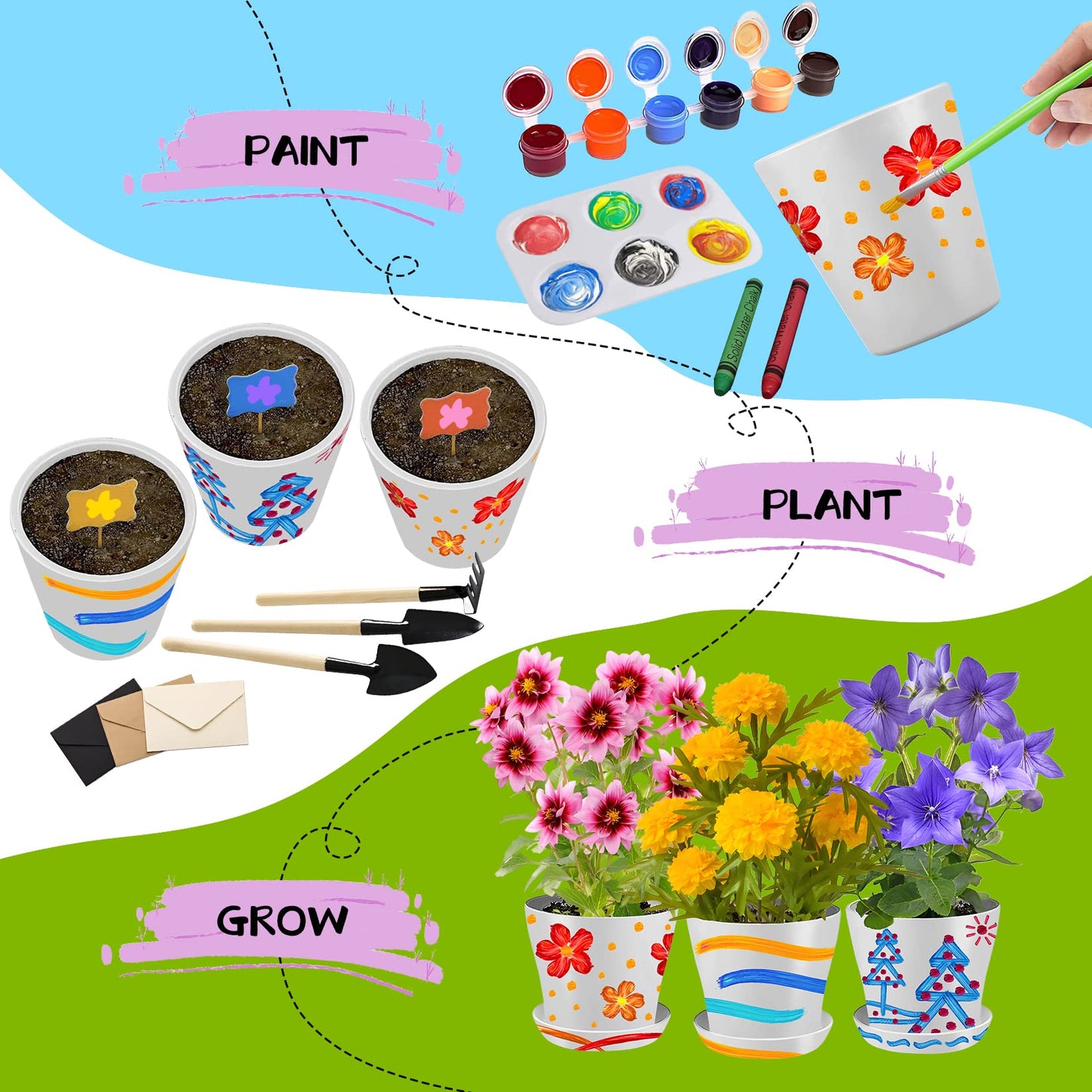 Ozzagar Paint & Plant Gardening Kit for Kids, Multicolor, Medium, Plastic, Ideal Gift for Ages 4-14