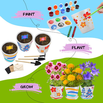 Paint & Plant Childrens Gardening Kit For Girls Boys Toys Garden Flower Gardening Gift For Kids Flower Pots Seeds Art Craft Grow