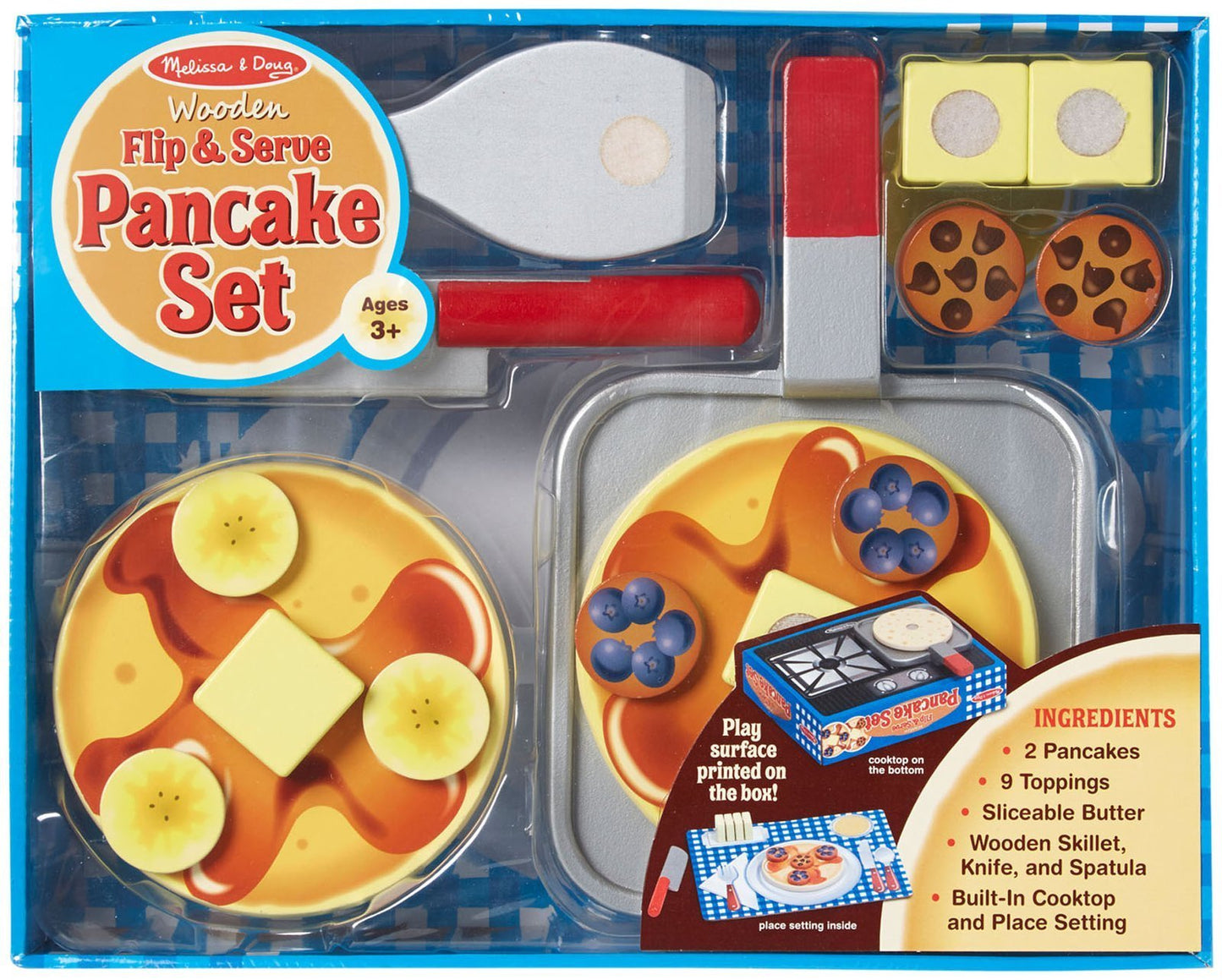 Melissa & Doug Flip and Serve Pancake Set (19 pcs) - Wooden Breakfast Play Food,Brown